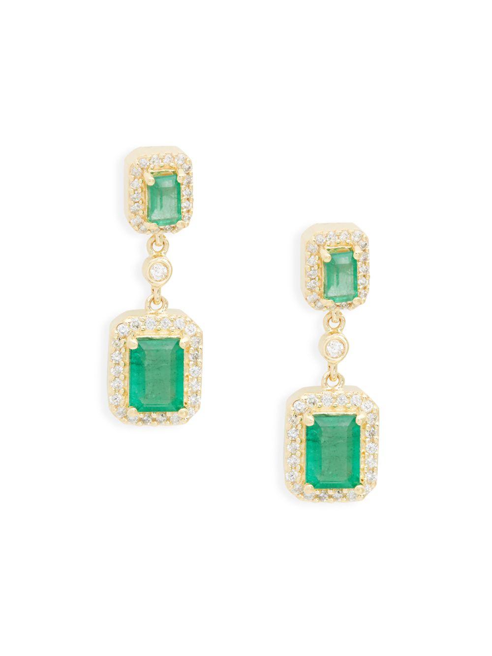 Effy 14k Yellow Gold, Emerald & Diamond Drop Earrings - Lyst