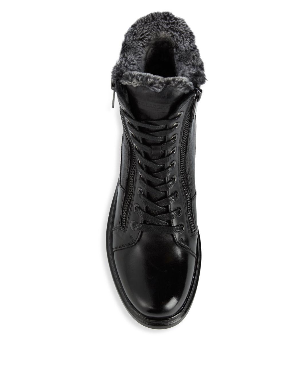 Karl Lagerfeld Faux Fur-lined Leather Boots in Black for Men - Lyst