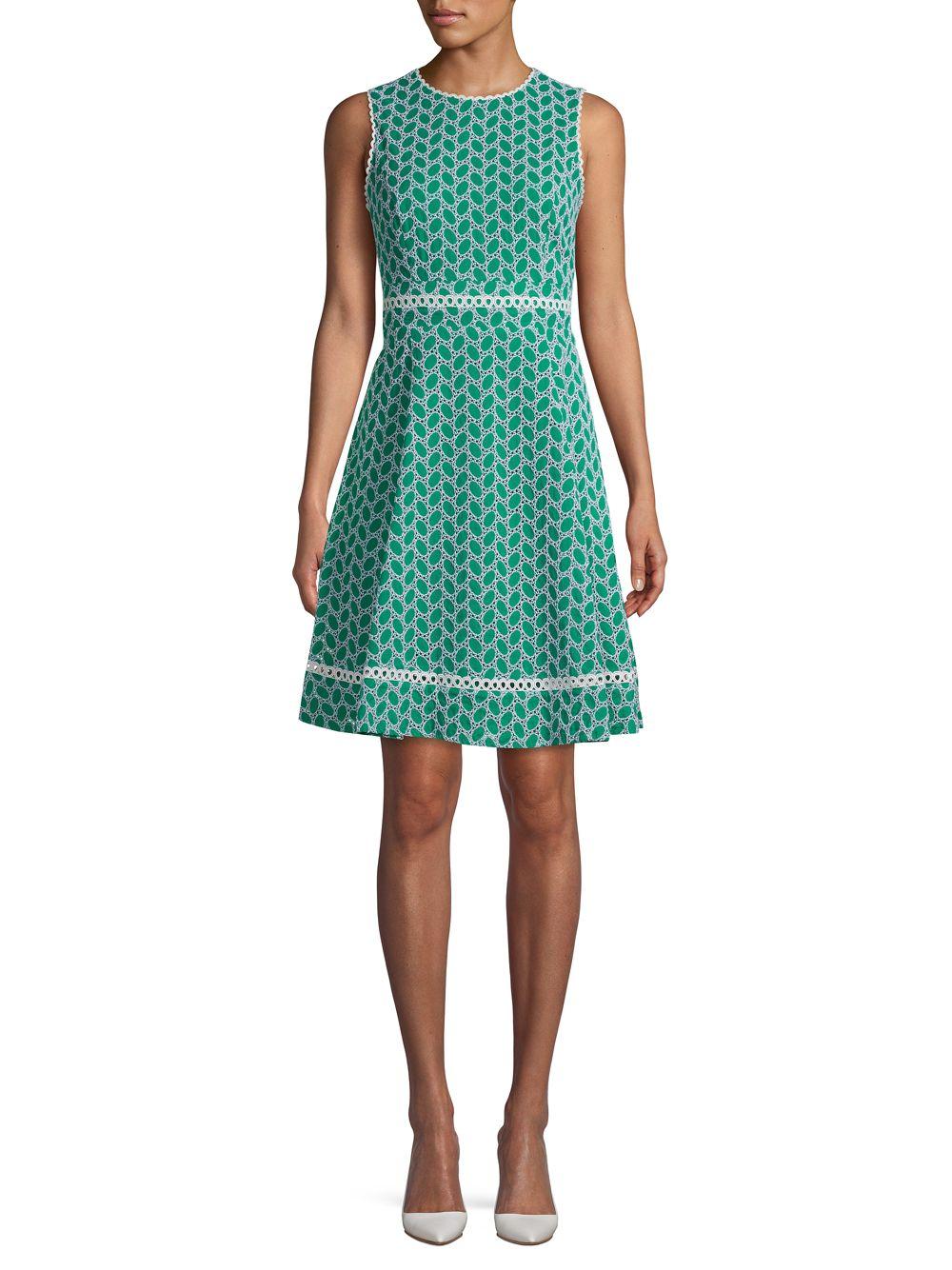 Calvin Klein Patterned Cotton Aline Dress in Green Lyst