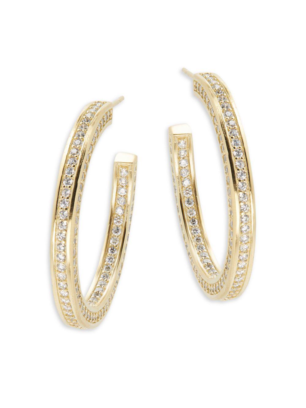Lyst Freida Rothman Clic Radiance Cubic Zirconia 14k Gold Freida Rothman Women S Metallic Clic Radiance Cubic Zirconia 14k Gold Plated Sterling Silver Hoop Earrings