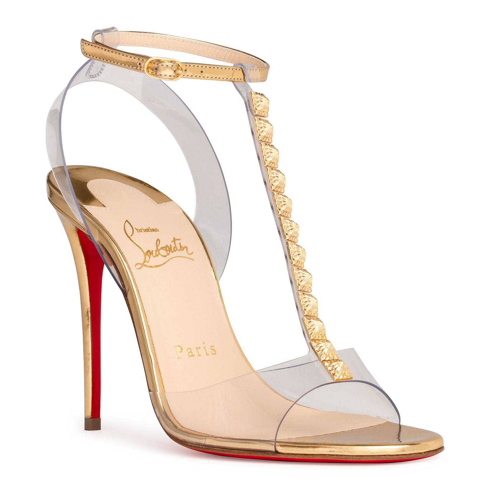 Lyst - Christian Louboutin Jamais Assez 100 Pvc And Gold Sandals in ...