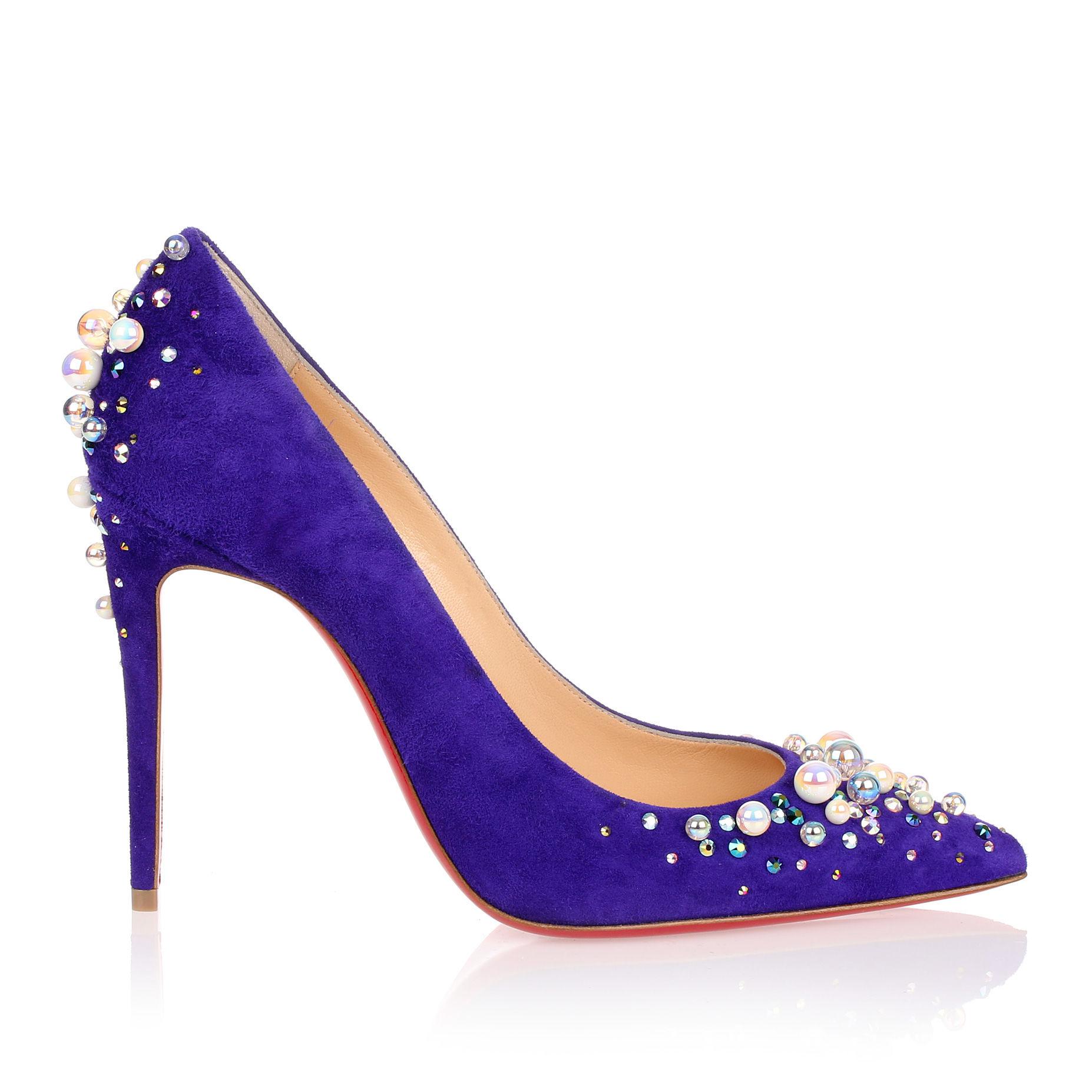 Lyst - Christian Louboutin Candidate 100 Purple Suede Embellished Pump ...