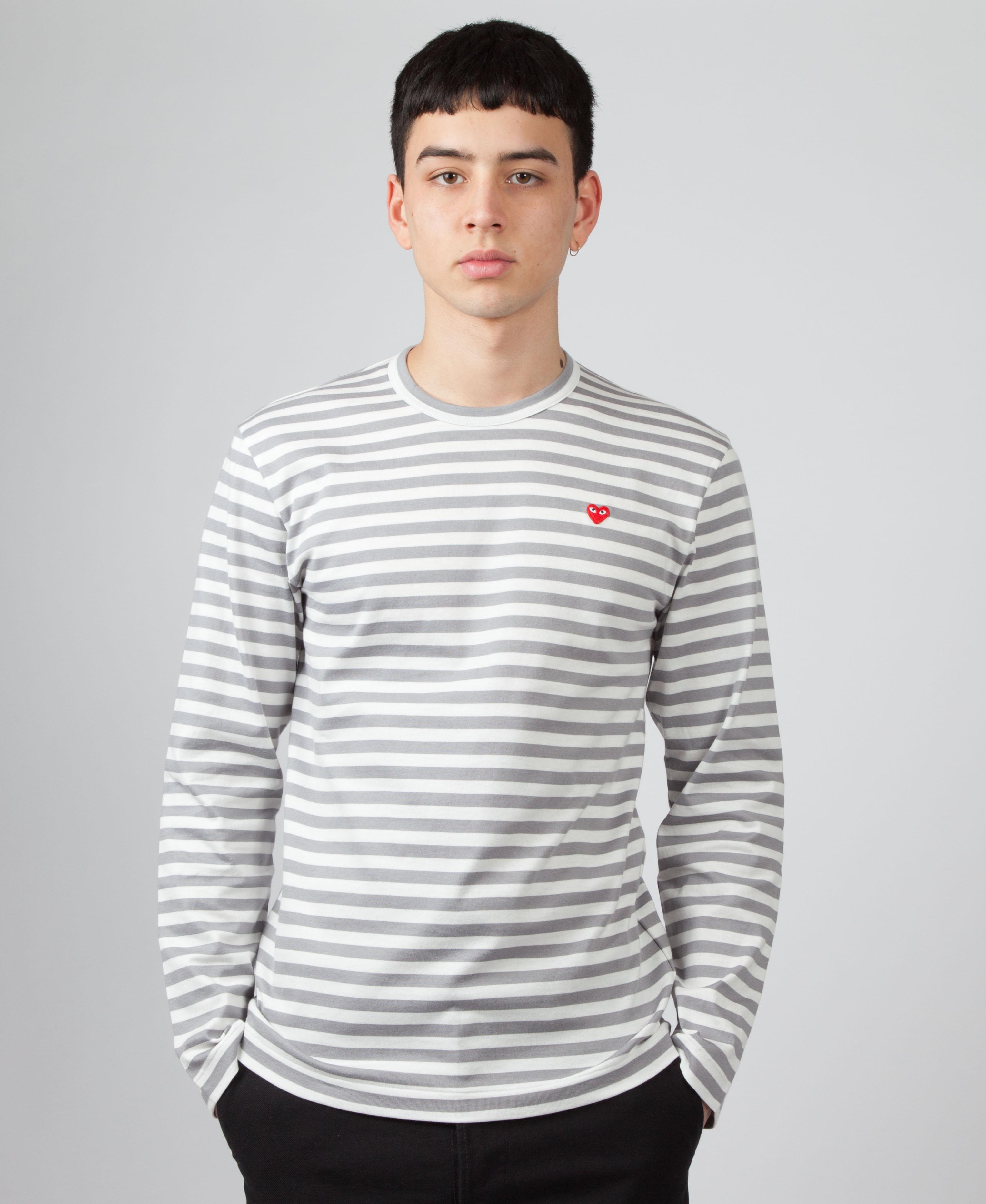 comme des garcons play little red heart long sleeve stripe tee