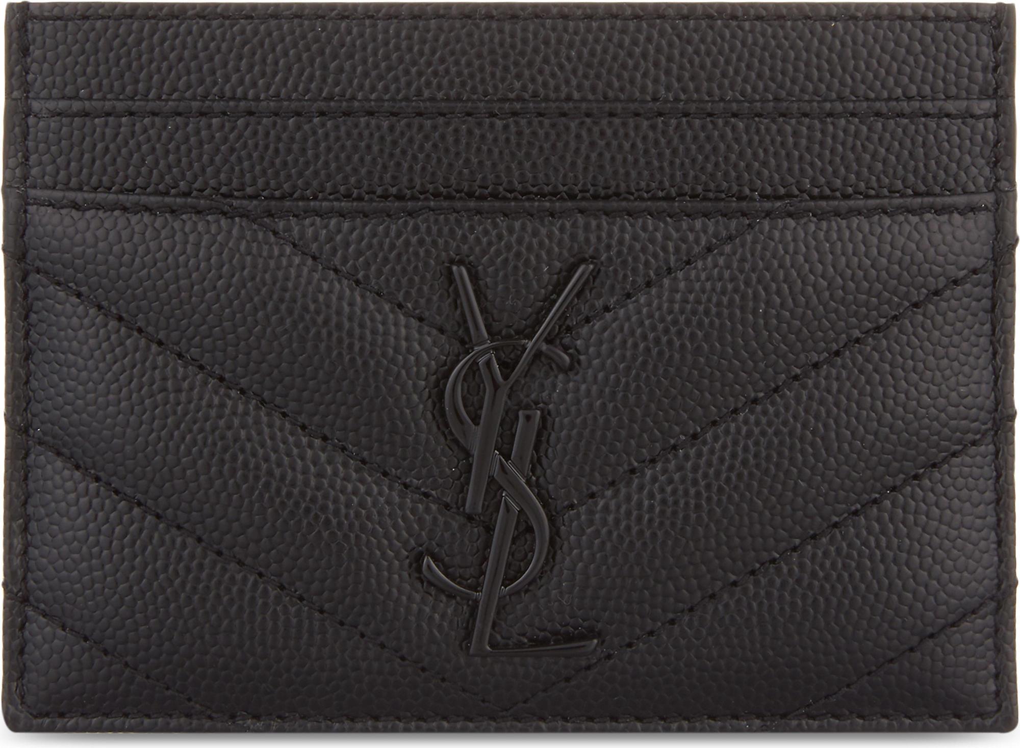 Saint Laurent Monogram Leather Card Holder in /b/l/a/c/k/ (Black
