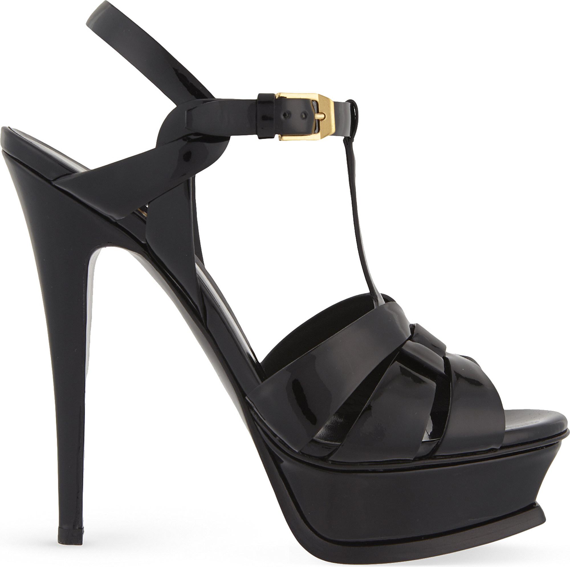 Lyst - Saint Laurent Tribute 105 Patent-leather Heeled Sandals in Black ...