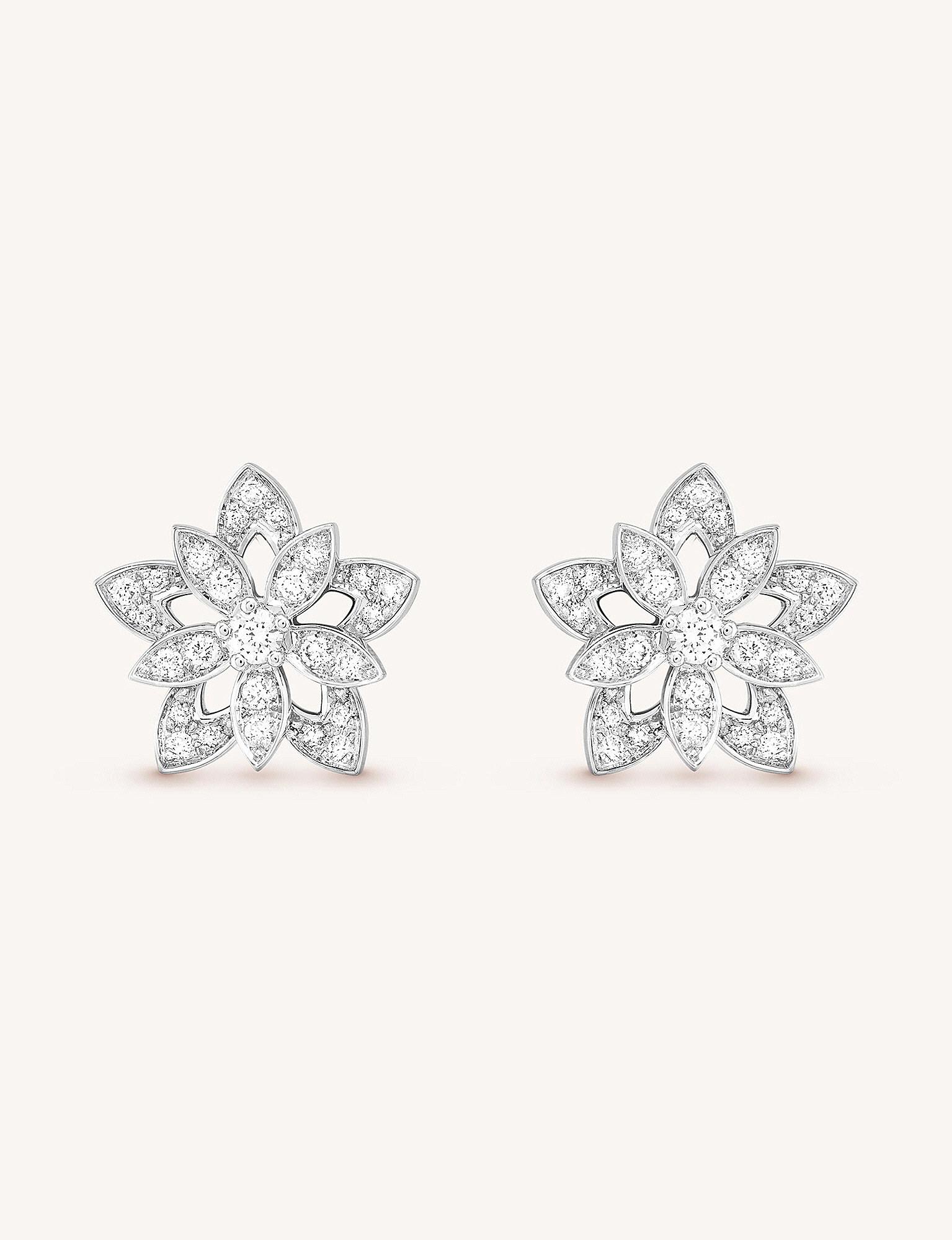Van Cleef Arpels Lotus Openwork White Gold And Diamond Earrings In Van Cleef Arpels