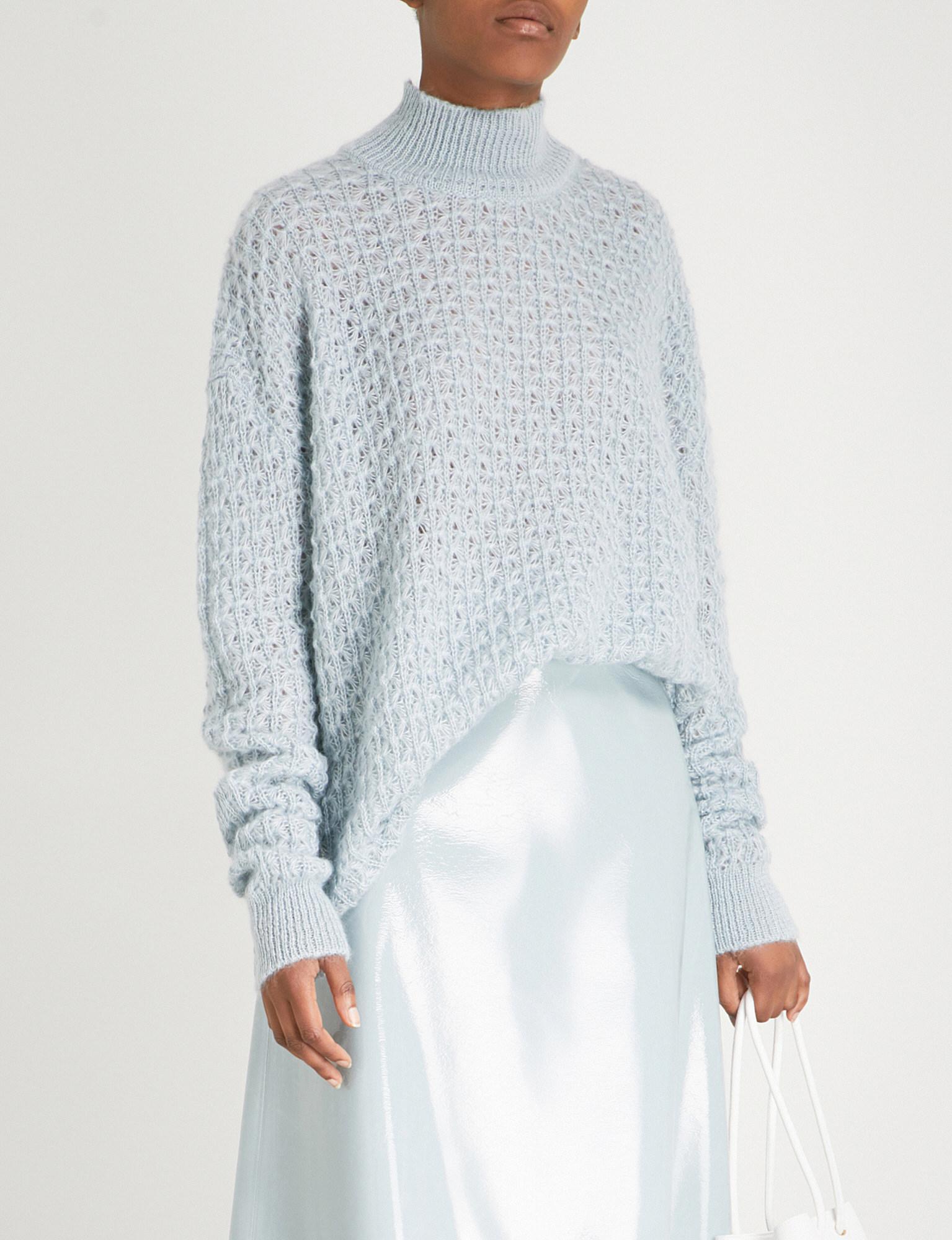 Jil Open Knit Blend Jumper Blue Turtleneck Women's Silk And Mohair Sander rIq46Sxwtr