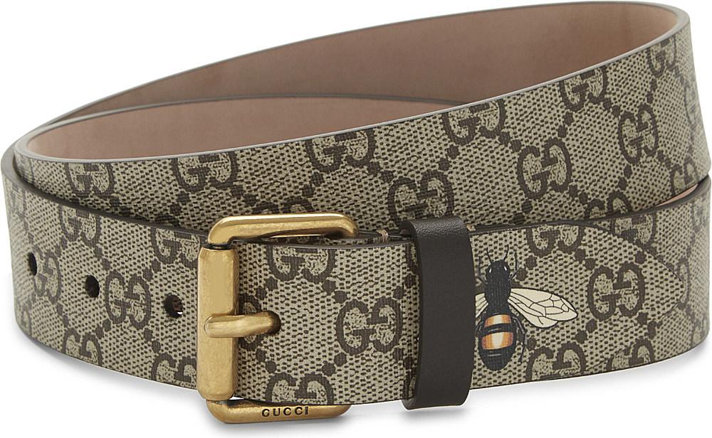 Lyst - Gucci Bee Gg Supreme Canvas Belt in Brown