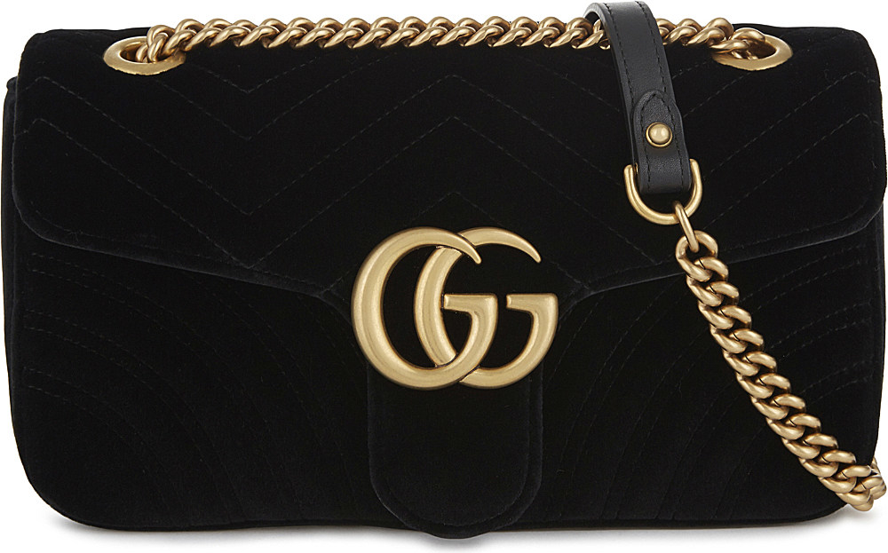 Gucci GG Marmont Small Velvet Shoulder Bag in Black | Lyst