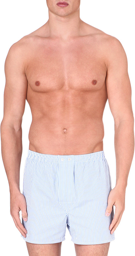 Download Derek rose Stripe Cotton Boxer Shorts in White for Men | Lyst