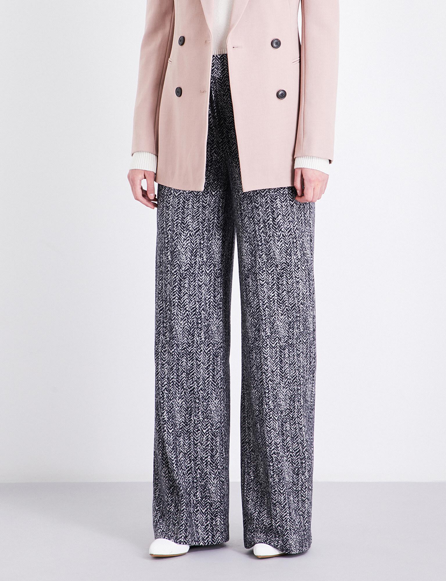 Lyst Theory Talbert Herringboneweave Wide Highrise Woven Trousers