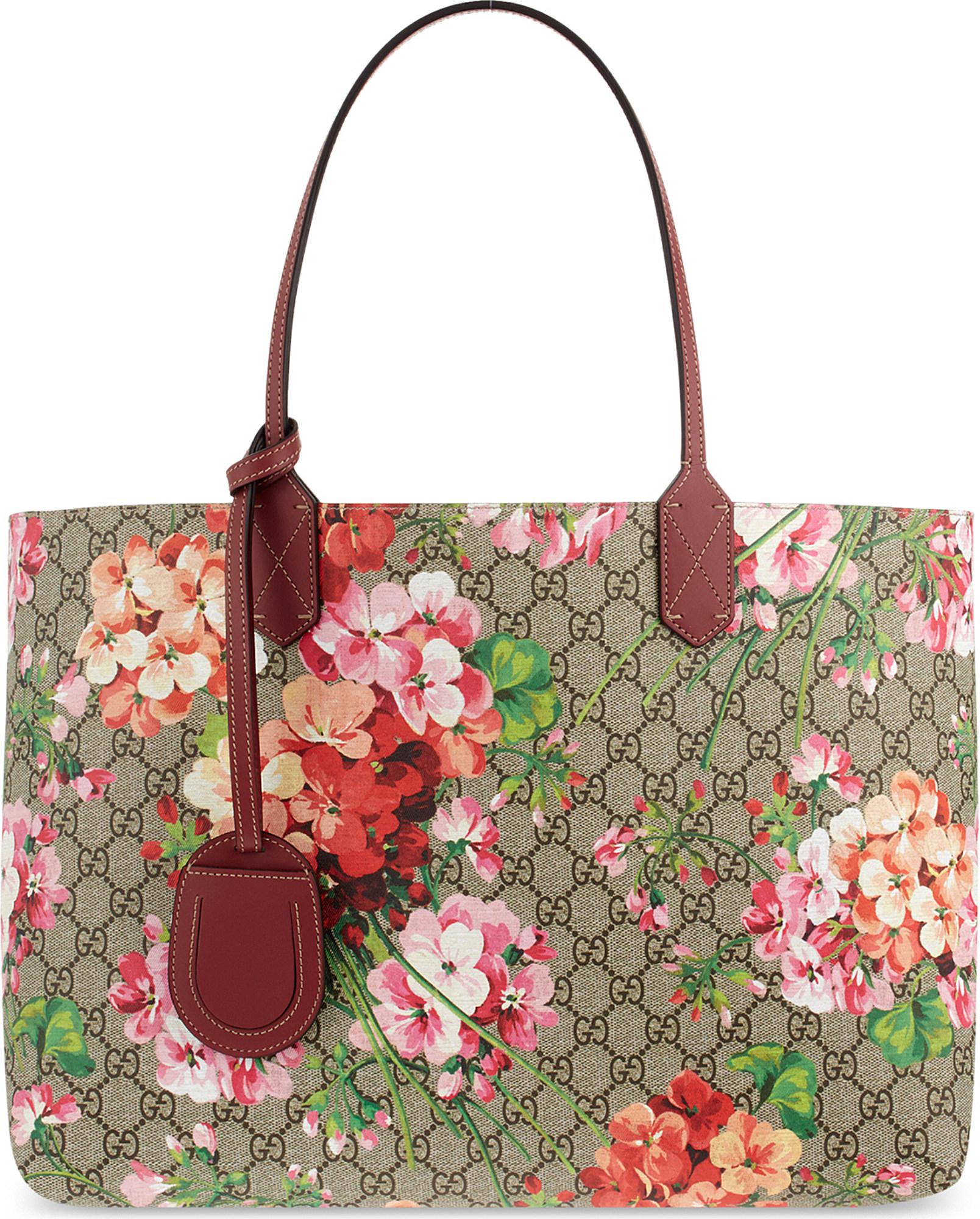Lyst - Gucci Reversible Floral Logo Leather Shopper Bag
