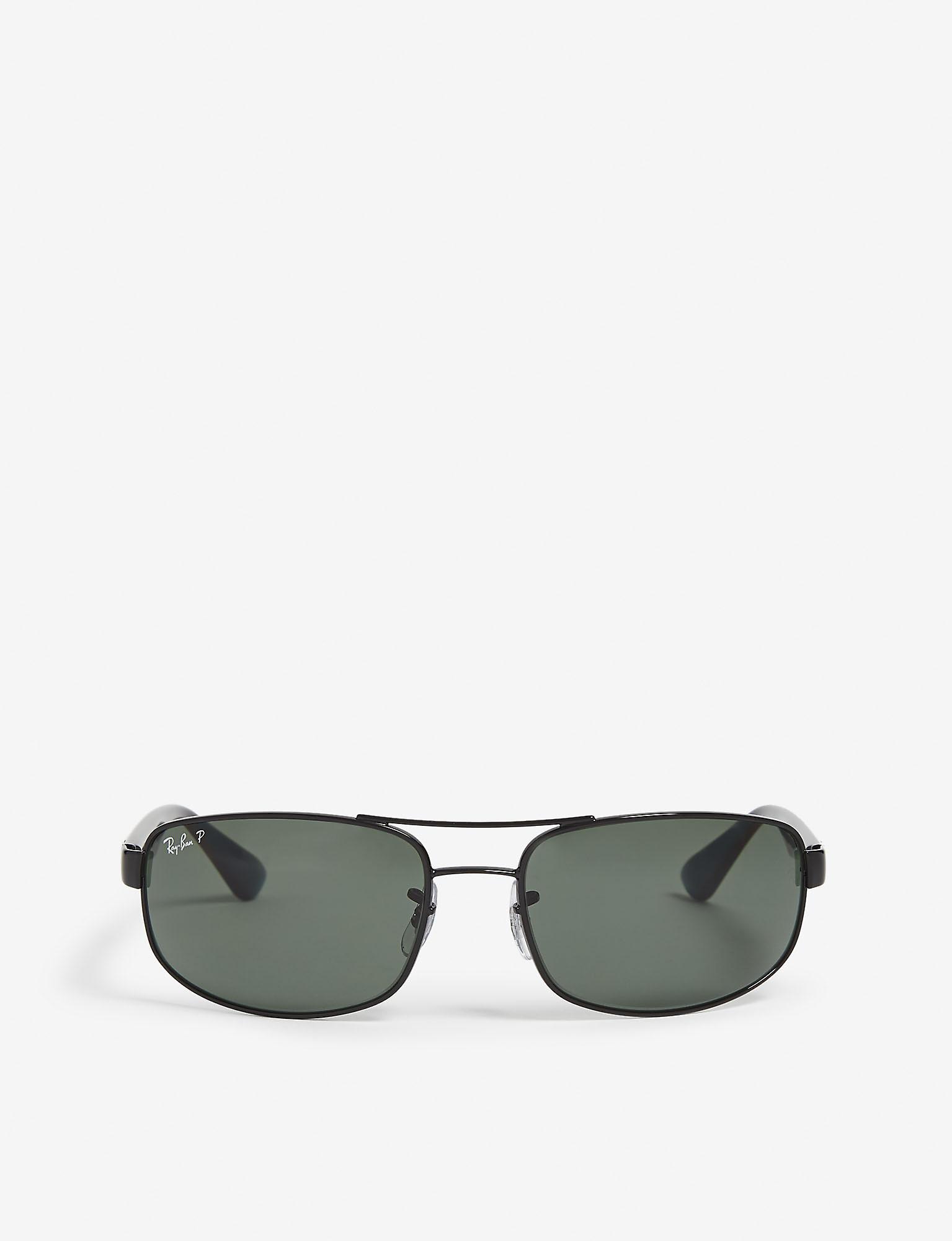 Ray Ban Aviator Rectangle Sunglasses In Black For Men Lyst