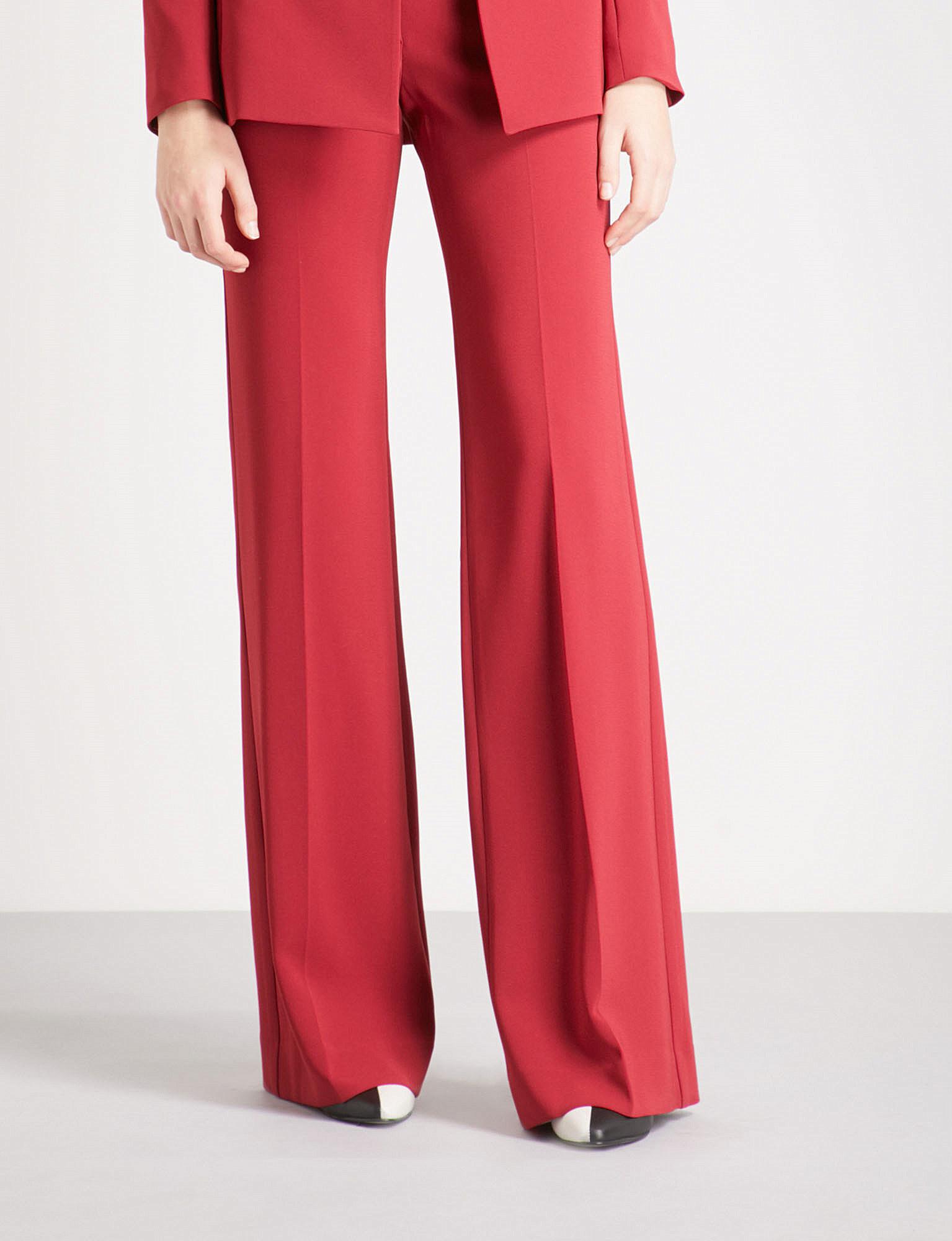 Theory Demitria Admiral Slim-fit Flared Crepe Trousers in Red | Lyst