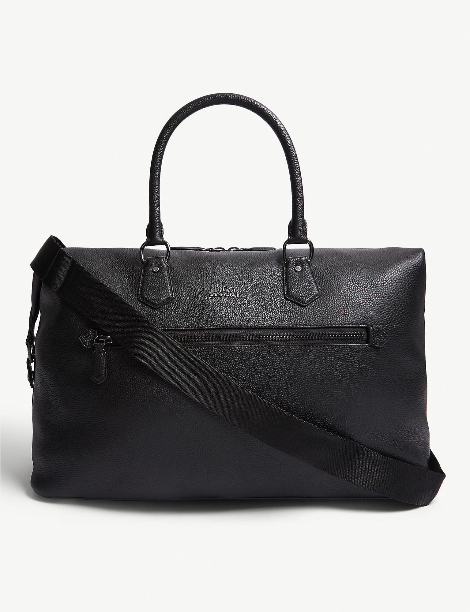 Polo Ralph Lauren Pebbled Leather Duffle Bag in Black for Men - Lyst