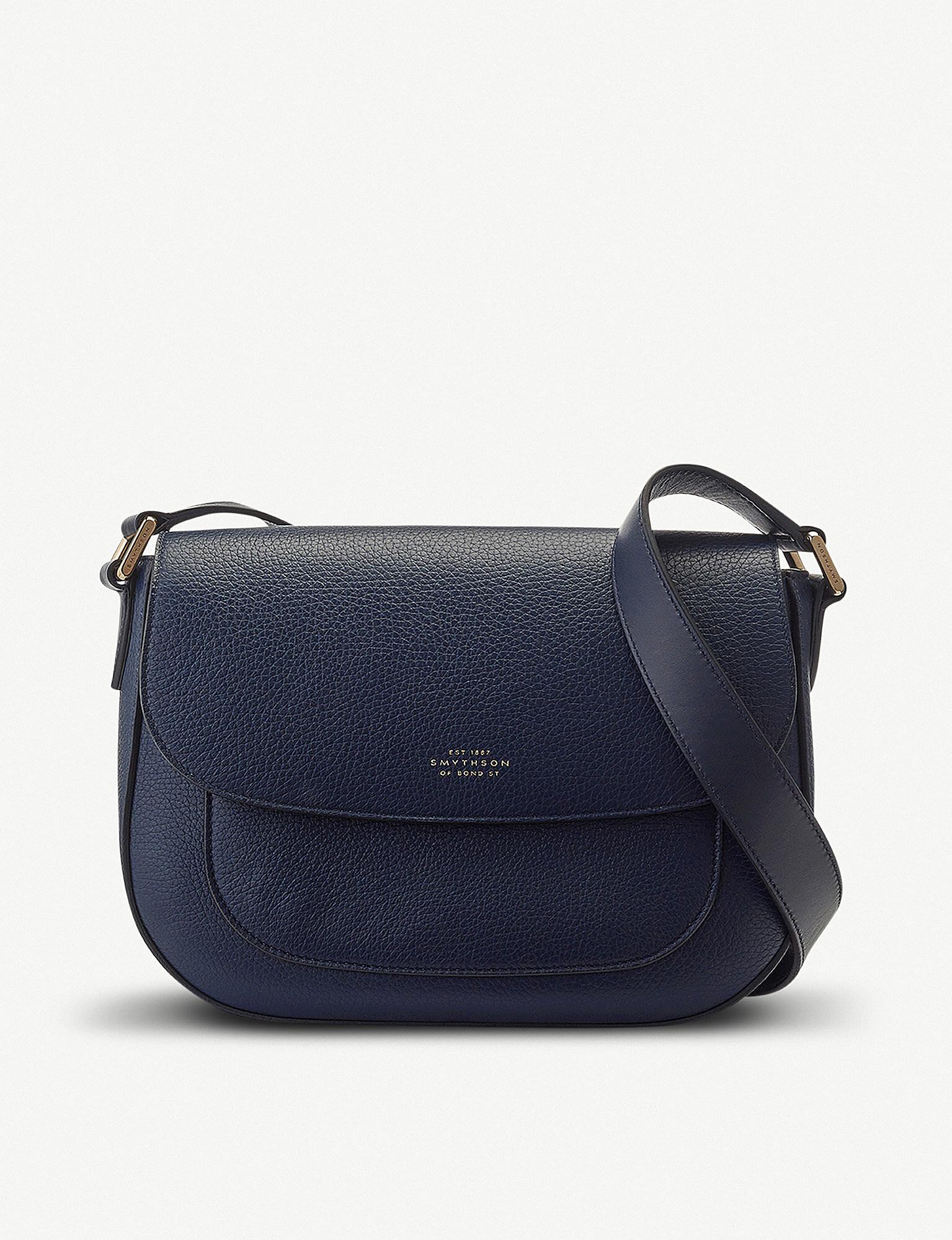 Lyst Smythson Burlington Leather Saddle Bag In Blue Smythson