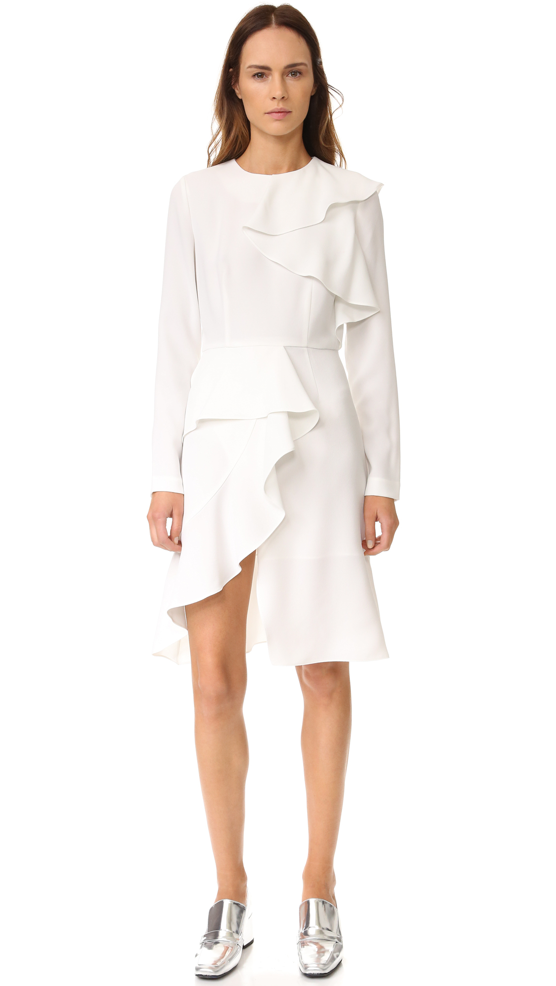 Lyst Goen J Long  Sleeve  Ruffle  Dress  in White