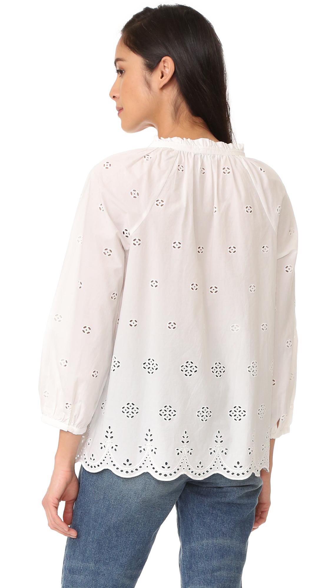 Lyst - Madewell Eyelet Blouse With Scallop Hem in White