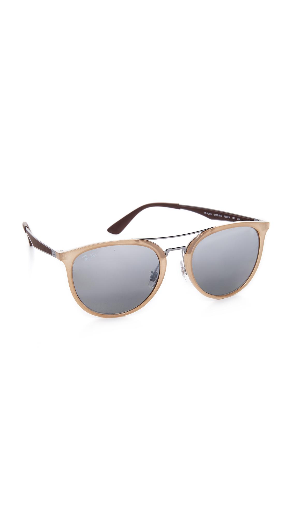 Ray-ban Round Brow Bar Mirrored Aviator Sunglasses in