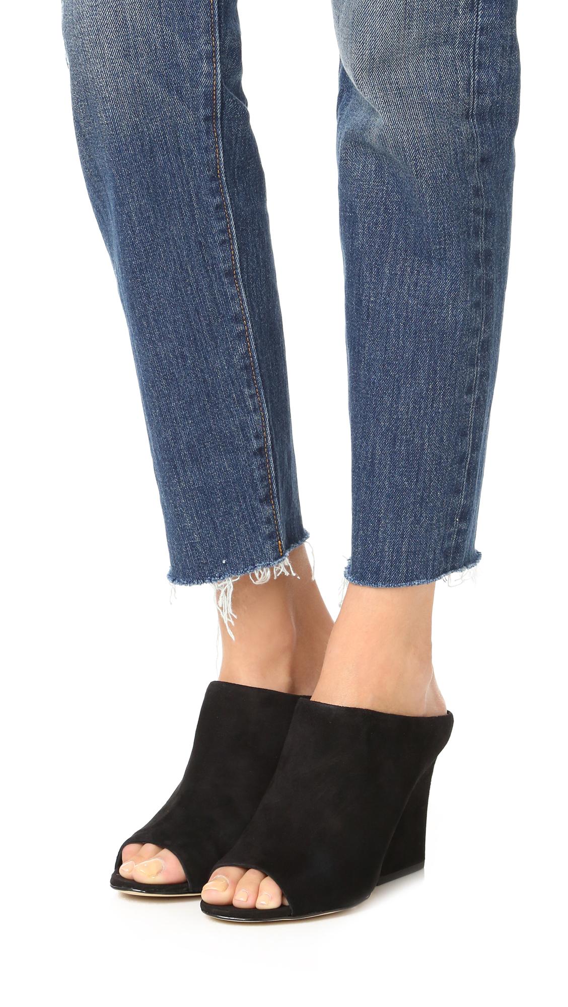 womens black wedge mules