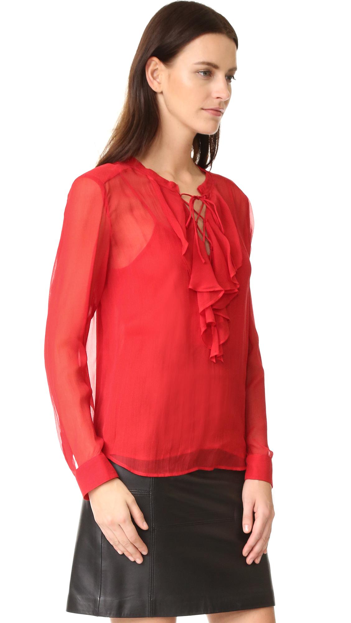 Lyst - The Kooples Ruffle Front Blouse in Red