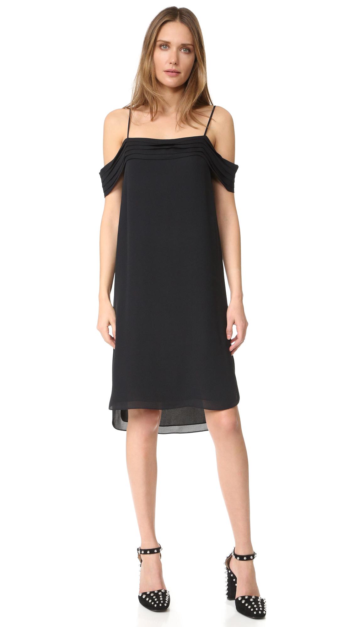 Lyst - T By Alexander Wang Pleated Off Shoulder Silk Dress in Black