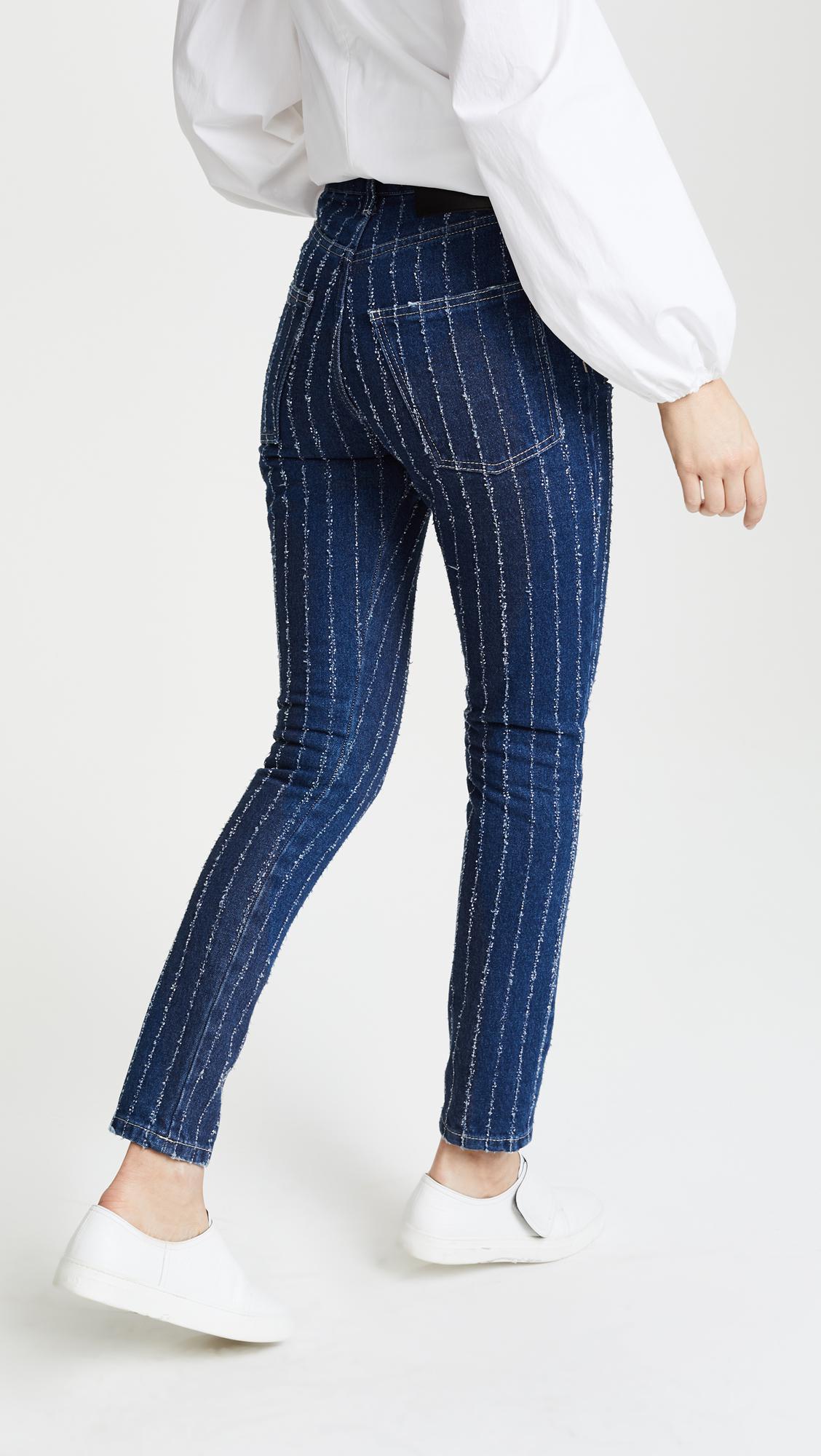 blue and white pinstripe jeans