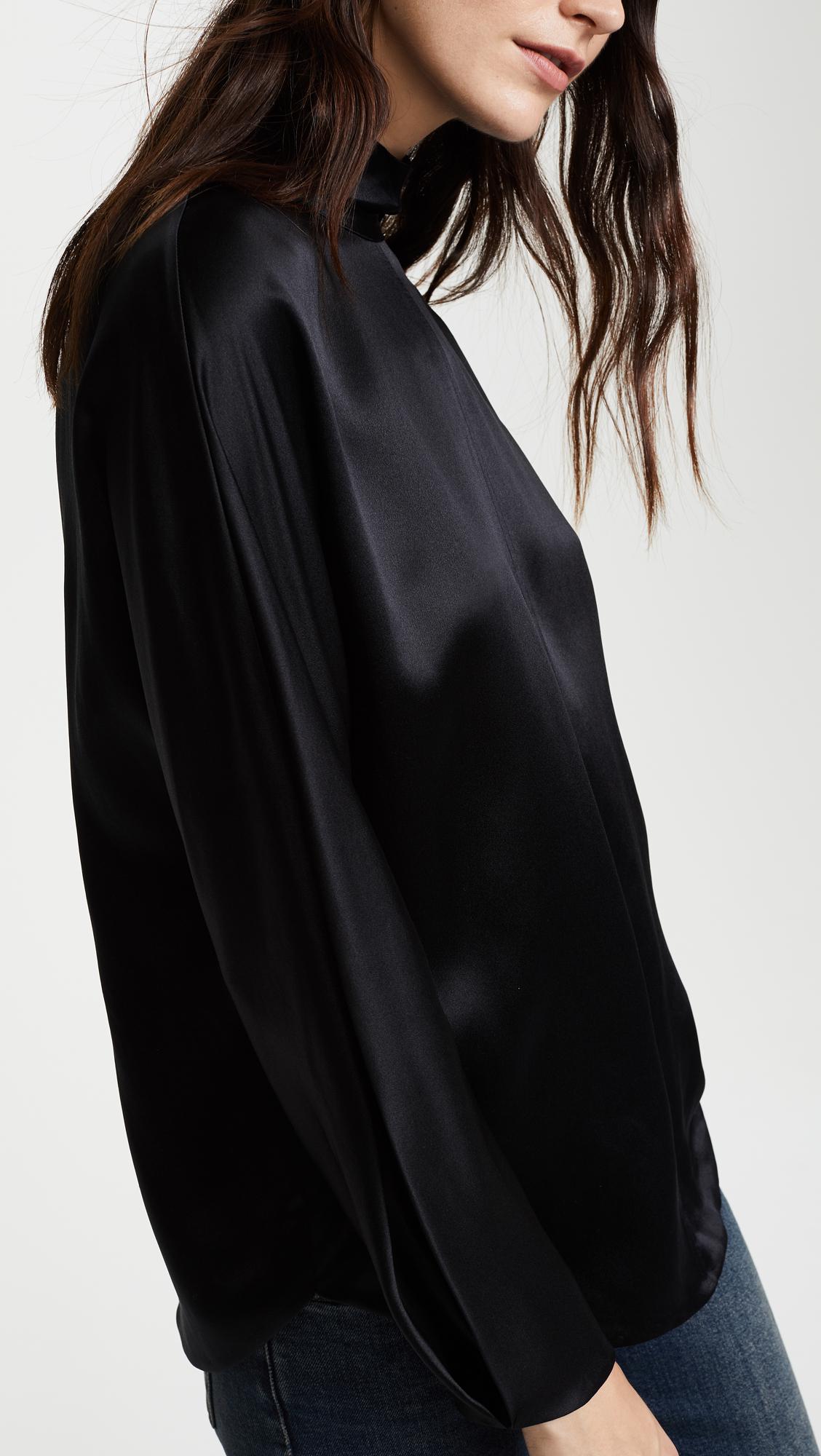 Lyst Vince Band Collar Long Sleeve Blouse in Black