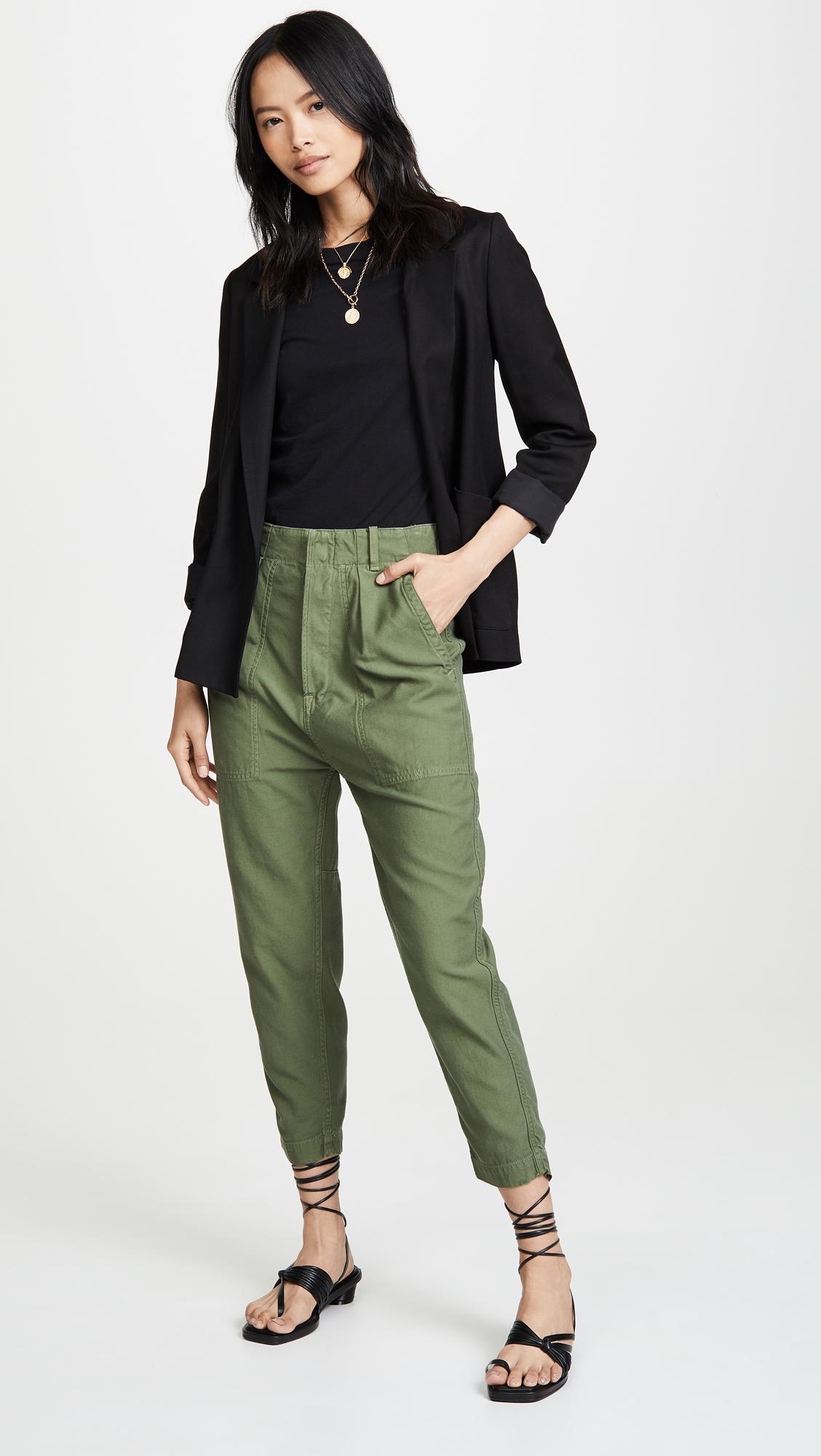 green tapered pants