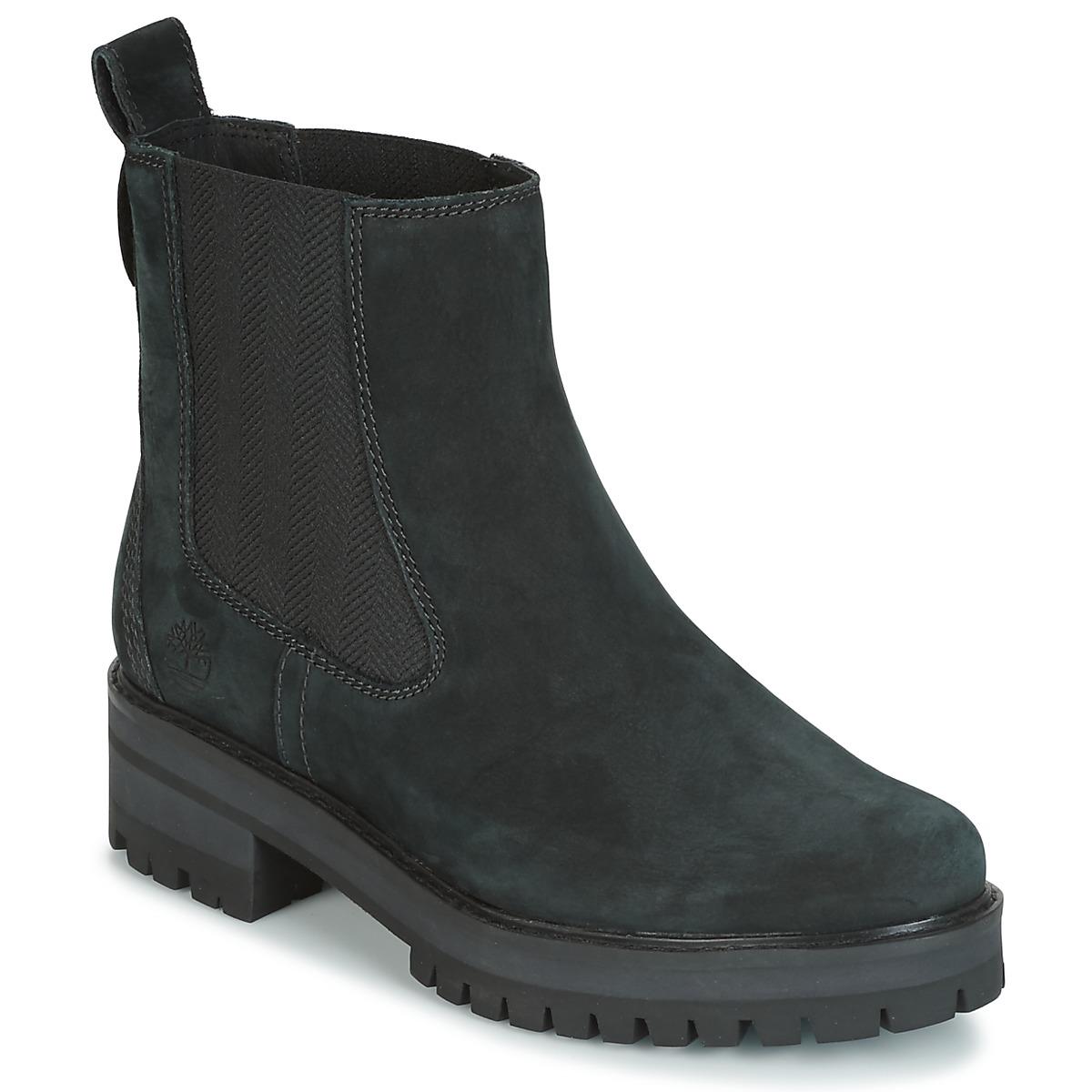 timberland courmayeur valley black leather chelsea pull on ankle boots