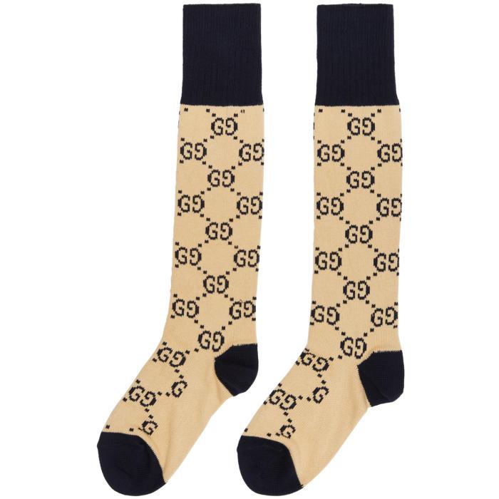 Gucci Cotton Beige & Navy Gg Socks in Natural for Men - Lyst