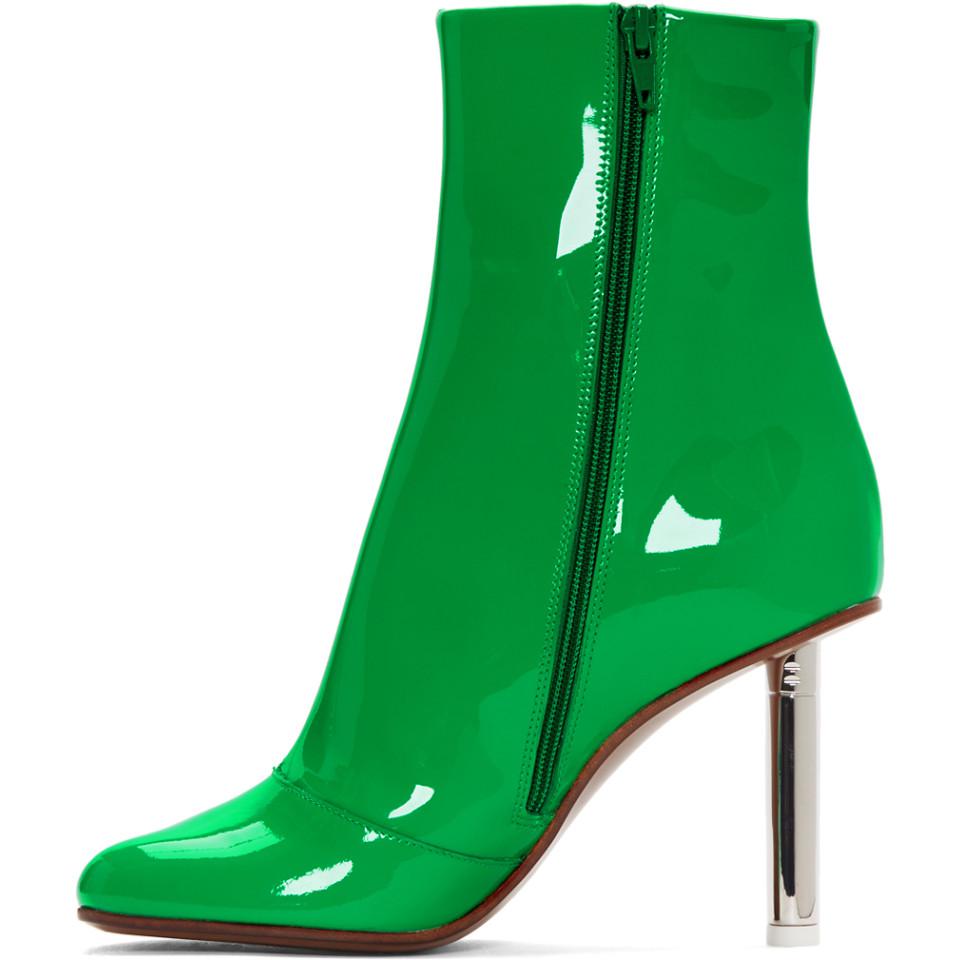 green patent boots