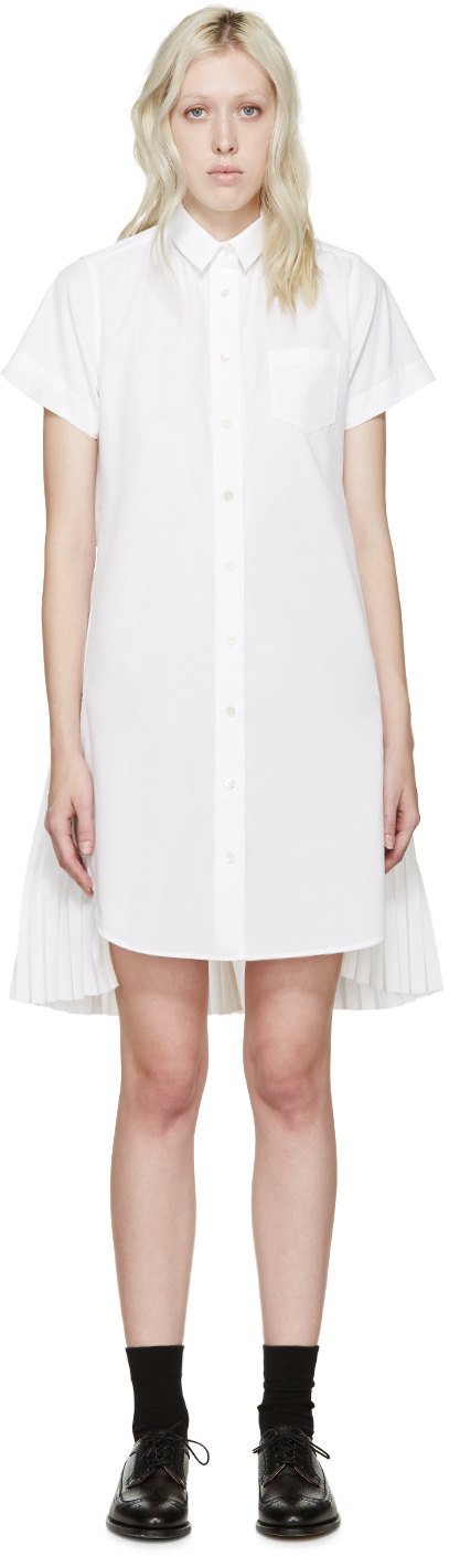 Sacai White  Poplin Pleated  Shirt  Dress  in White  Lyst