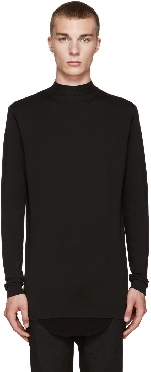 Rick Owens Black Wool Mock Neck Sweater in Black for Men - Lyst