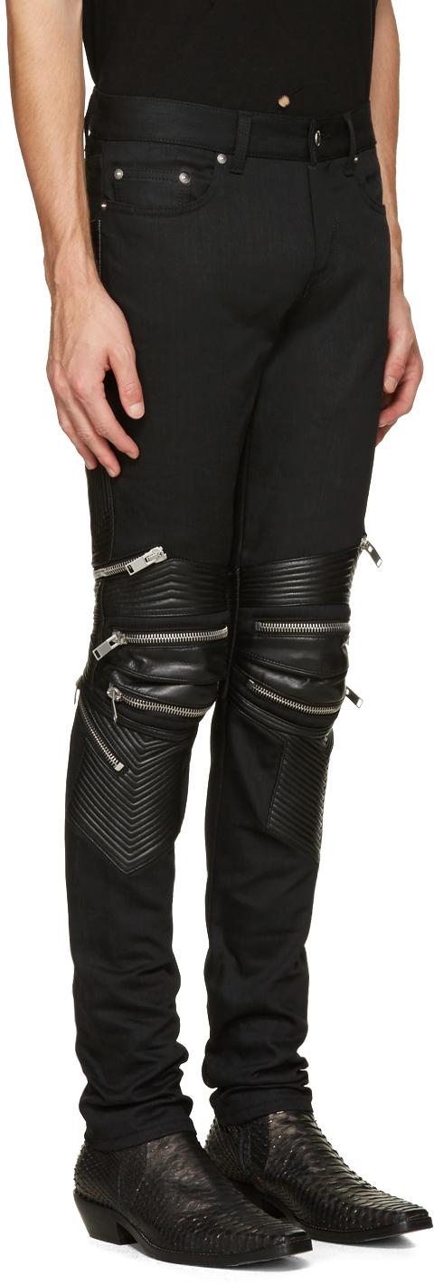 Lyst - Saint laurent Biker Zipper-Knee Denim Jeans in Black for Men