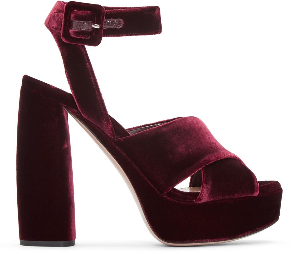 Lyst - Miu Miu Burgundy Velvet Platform Sandals