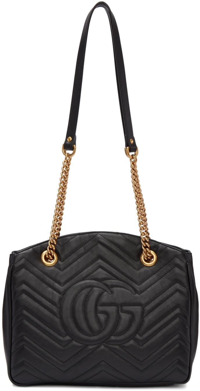 Gucci Medium GG Marmont Leather Shoulder Bag in Black - Lyst