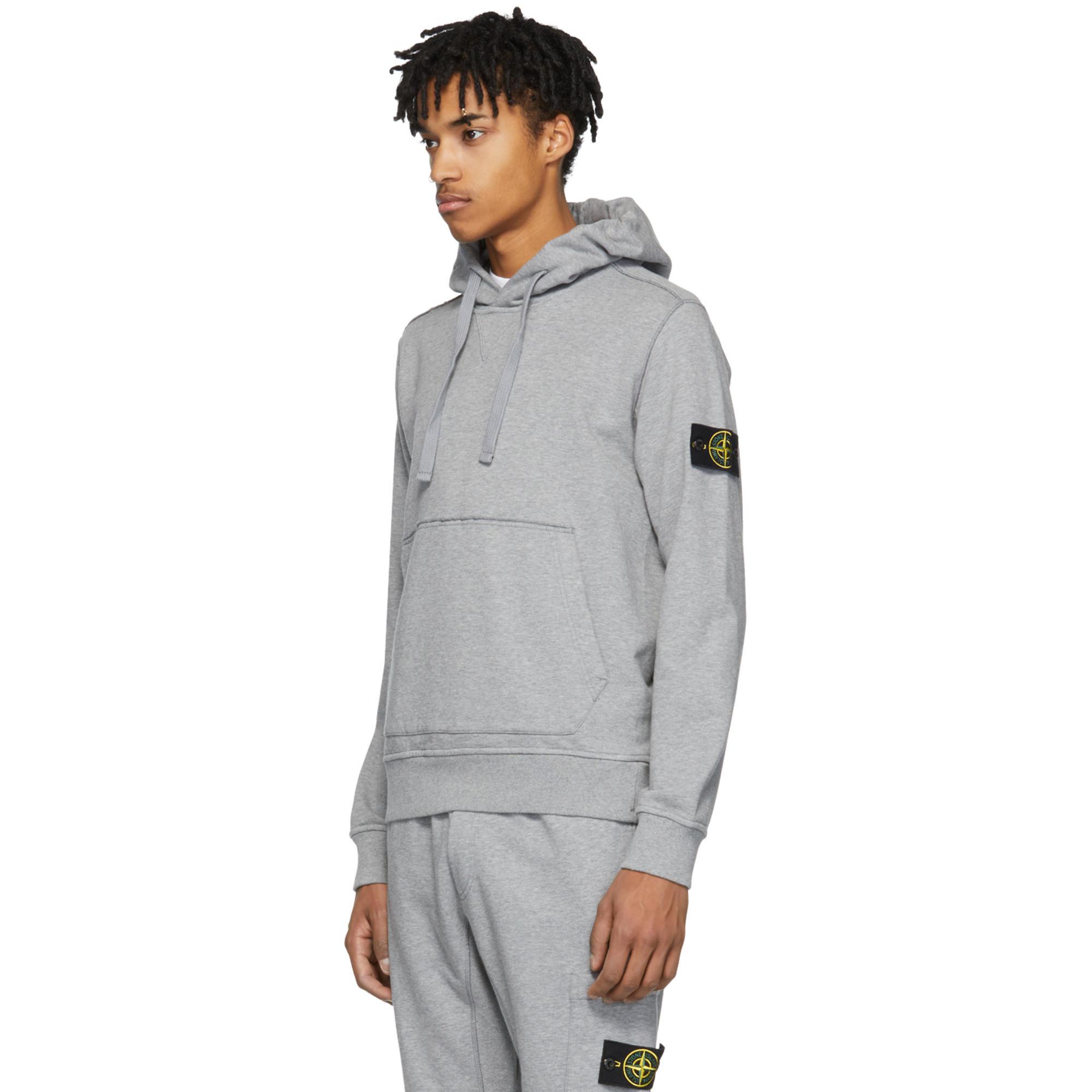 Lyst - Stone Island Grey Arm Badge Hoodie in Gray for Men