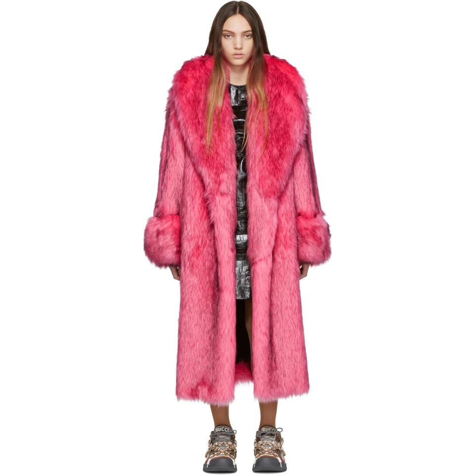 Gucci Faux Fur Coat in Neon Pink (Pink) - Lyst