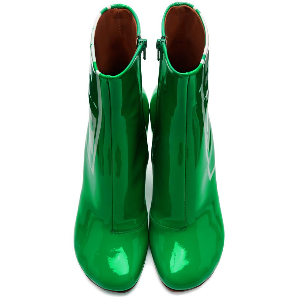 green patent boots