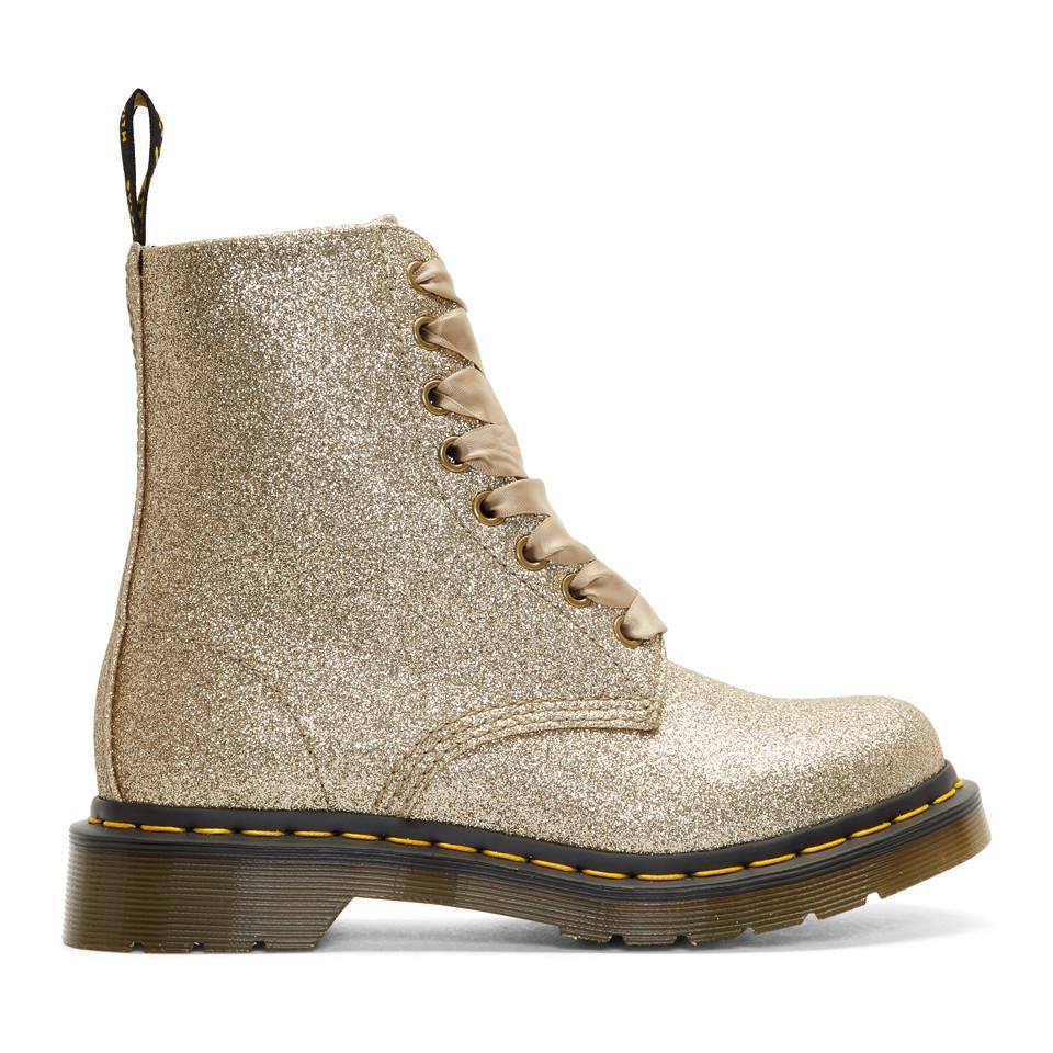 Lyst - Dr. Martens Gold Glitter '1460 Pascal' Lace Up Boots in Metallic ...