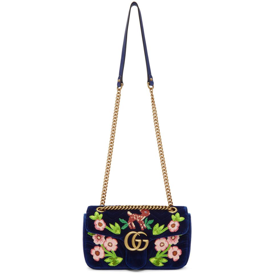 Gucci Blue Small Velvet Embroidered GG Marmont 2.0 Bag in Blue - Save 20% - Lyst