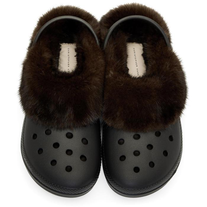 leather crocs with fur