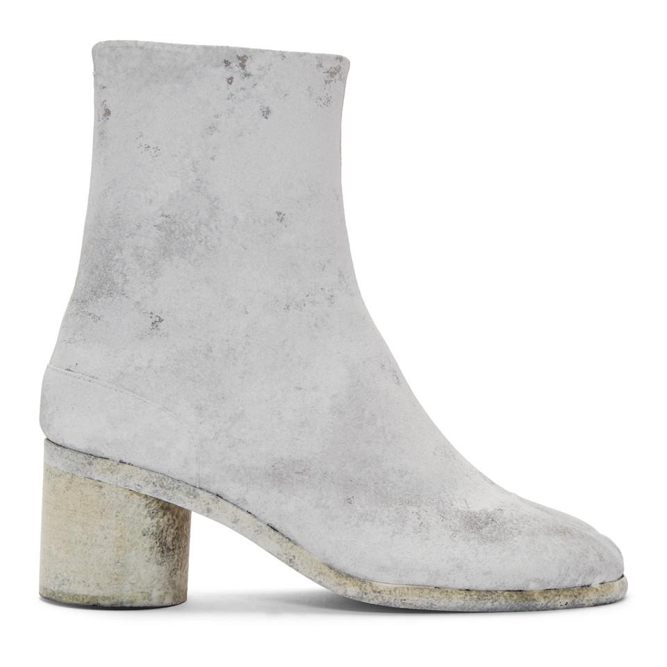Maison Margiela Grey And White Painted Tabi Boots in Gray for Men - Lyst