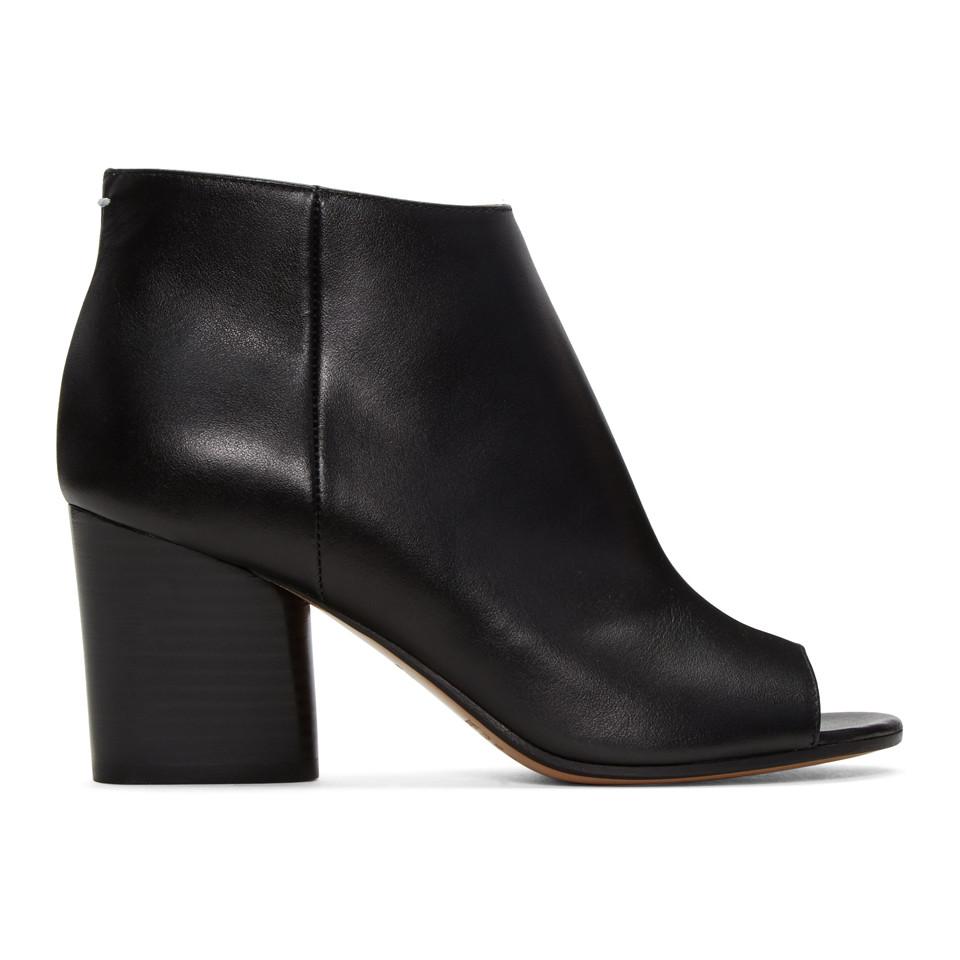 Maison Margiela Leather Black Open-toe Ankle Boots - Lyst