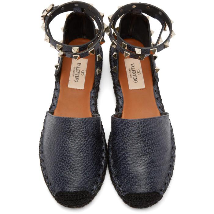 Lyst - Valentino Rockstud Leather Espadrilles in Blue