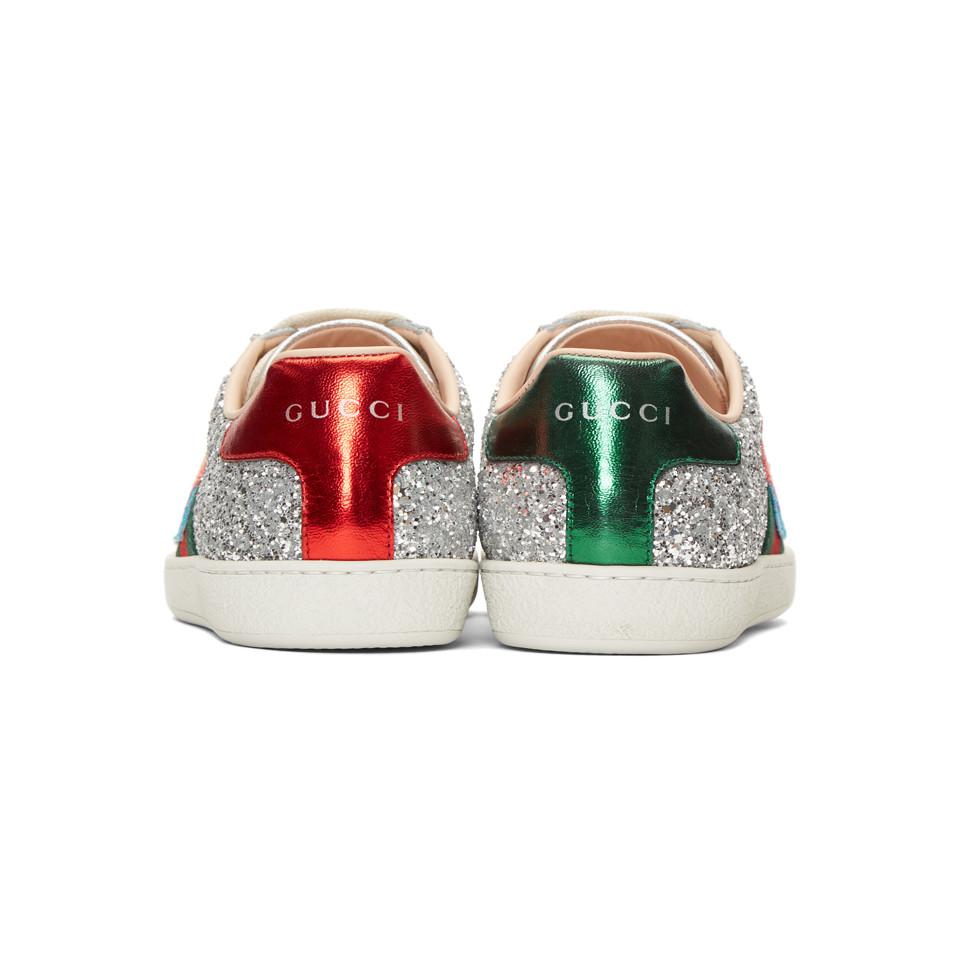 Lyst Gucci Silver Glitter New Ace Sneakers in Metallic