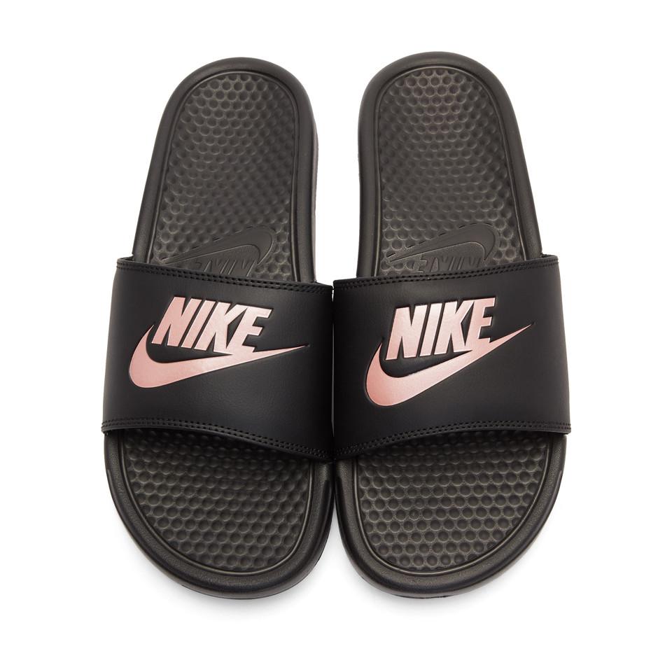 nike benassi rose gold slides