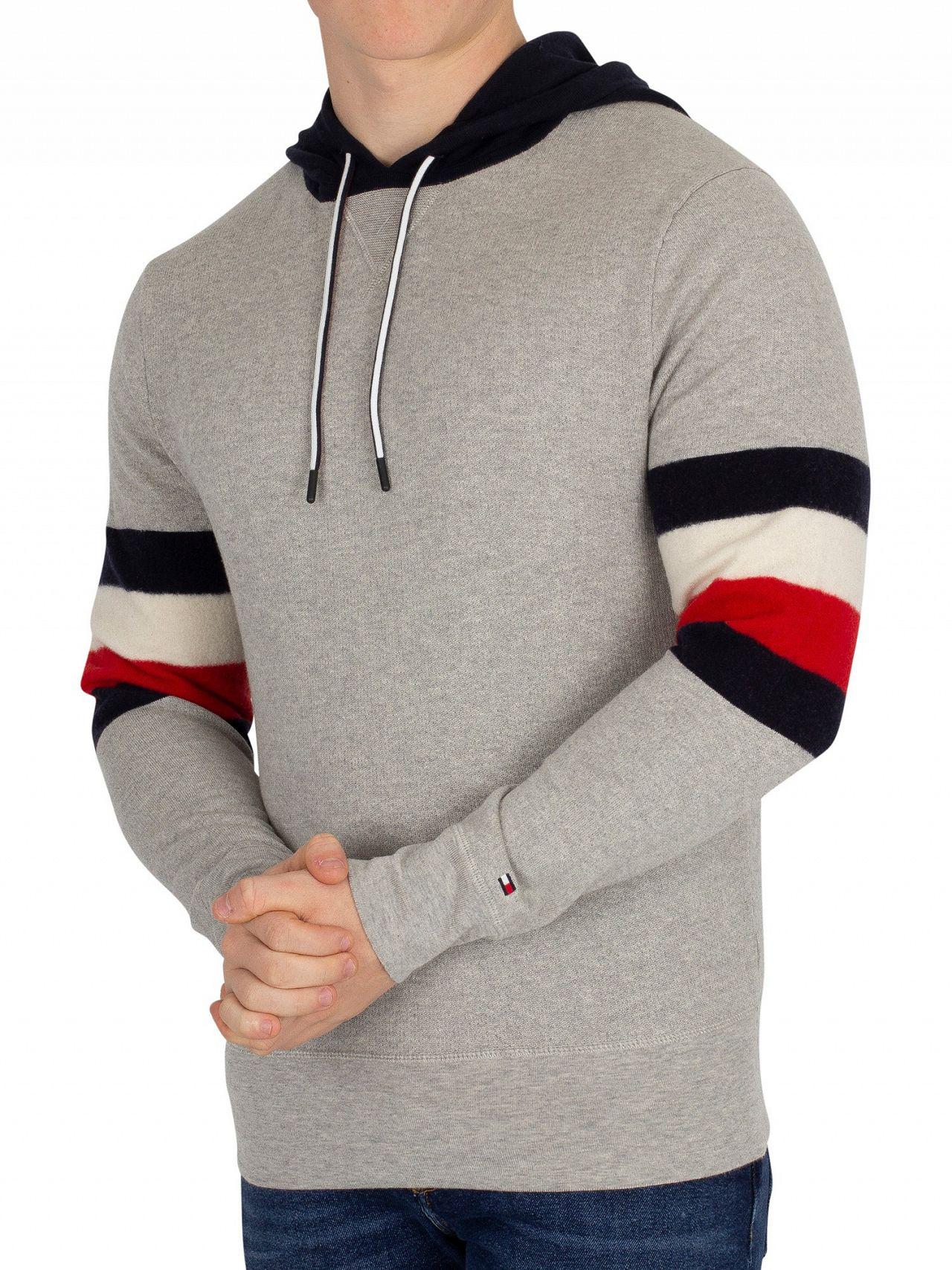 Tommy Hilfiger Cloud Heather Relaxed Fit Stripe Detail Pullover Hoodie ...