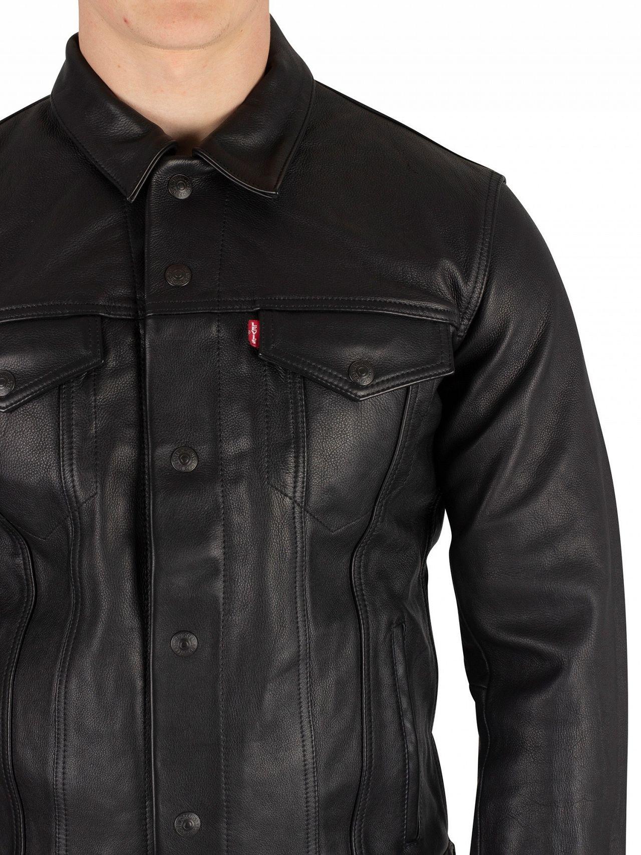 Lyst - Levi's Type 3 Black Leather Trucker Jacket in Black for Men